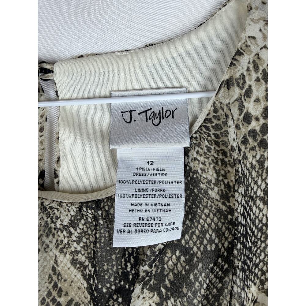 J. Taylor Women's Size 12 Snake Print Sleeveless Midi Dress Black White Beige - Picture 3 of 8